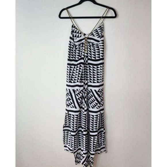 WITCHERY gold snake chain strap midi dress women's size 4 - 6 black white splits - Picture 5 of 12